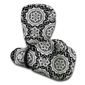 Black And White Boho Mandala Print Boxing Gloves