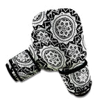 Black And White Boho Mandala Print Boxing Gloves