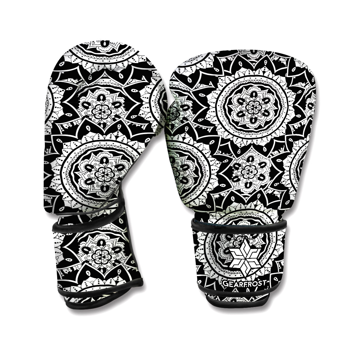 Black And White Boho Mandala Print Boxing Gloves