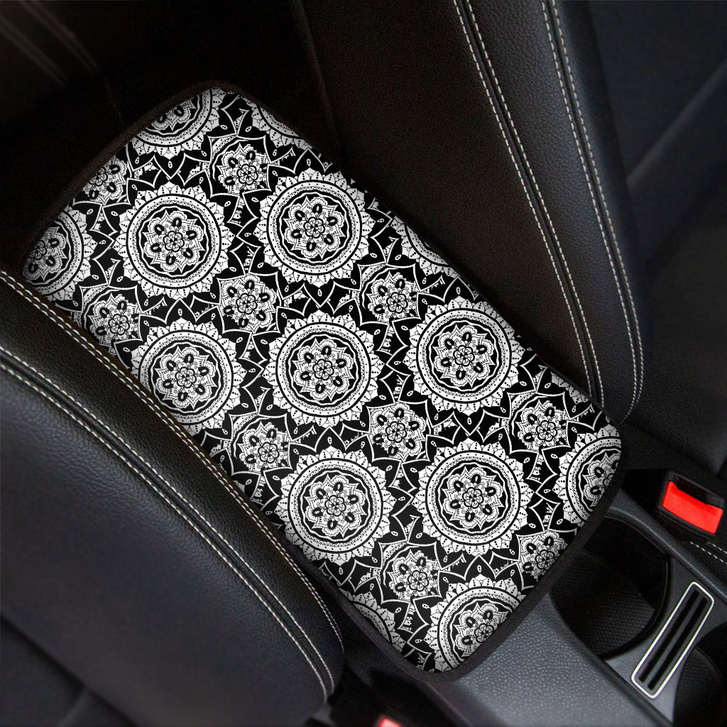 Black And White Boho Mandala Print Car Center Console Cover