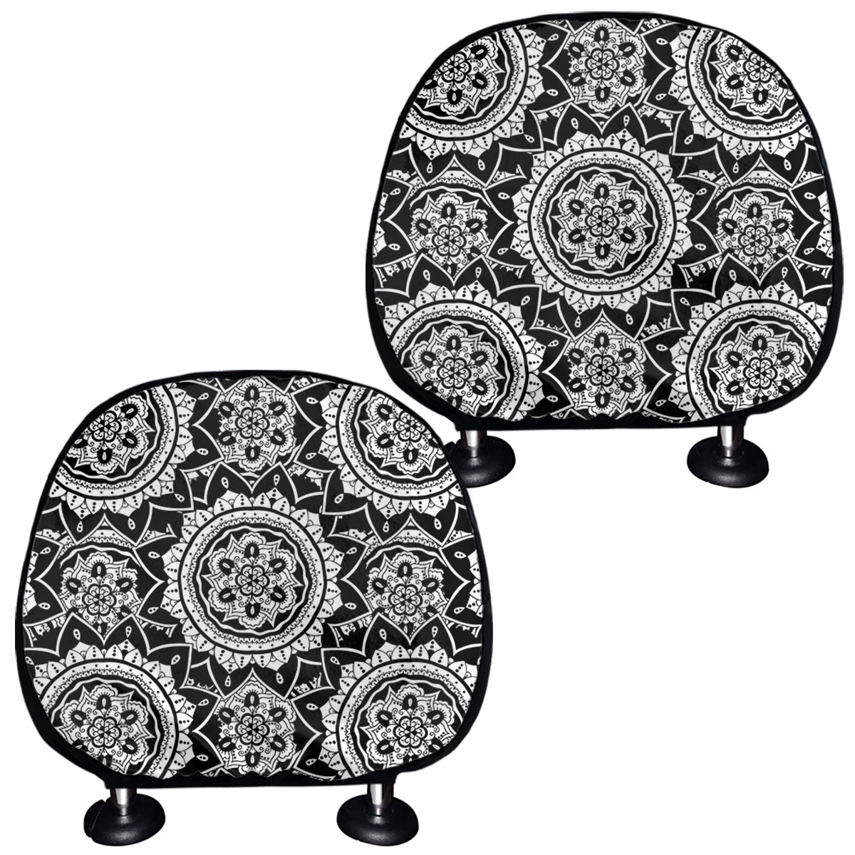 Black And White Boho Mandala Print Car Headrest Covers