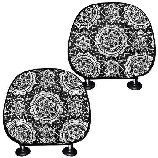 Black And White Boho Mandala Print Car Headrest Covers