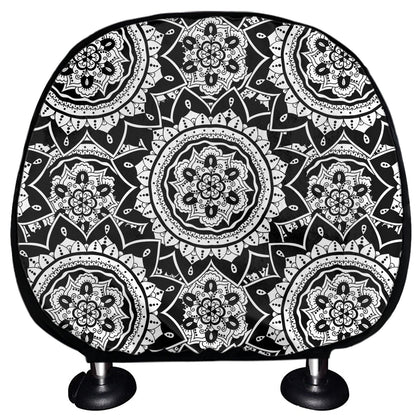 Black And White Boho Mandala Print Car Headrest Covers