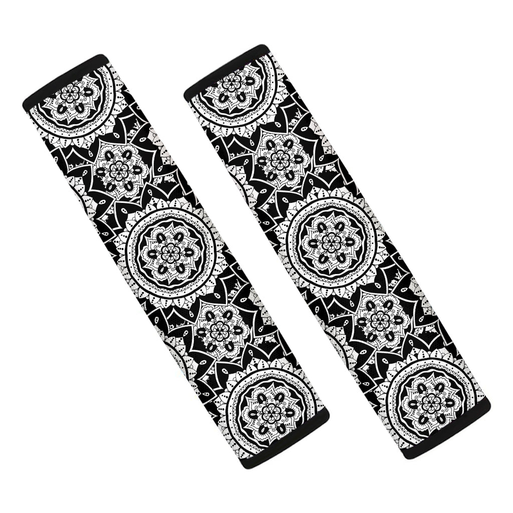 Black And White Boho Mandala Print Car Seat Belt Covers