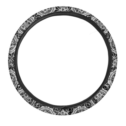 Black And White Boho Mandala Print Car Steering Wheel Cover