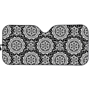 Black And White Boho Mandala Print Car Sun Shade