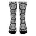 Black And White Boho Mandala Print Crew Socks