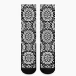 Black And White Boho Mandala Print Crew Socks