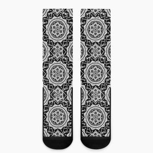 Black And White Boho Mandala Print Crew Socks