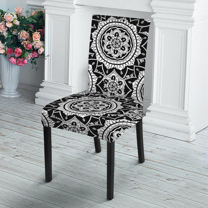 Black And White Boho Mandala Print Dining Chair Slipcover