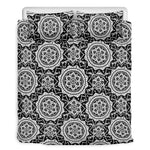 Black And White Boho Mandala Print Duvet Cover Bedding Set