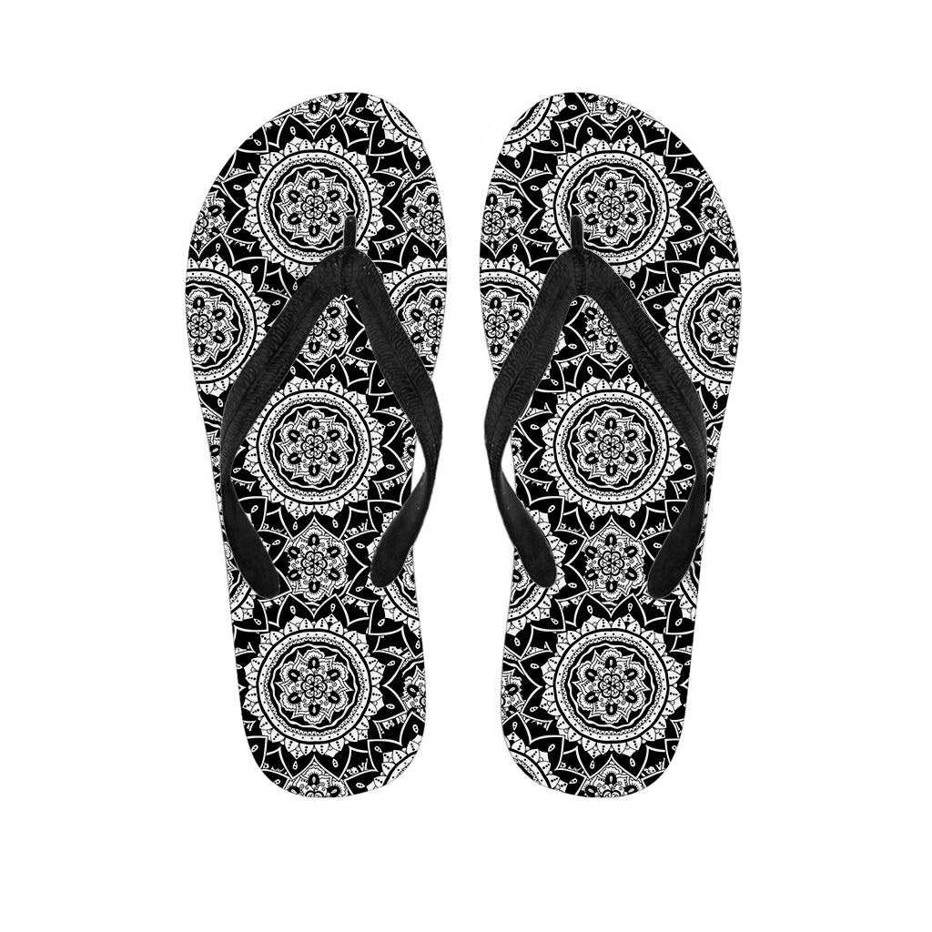Black And White Boho Mandala Print Flip Flops