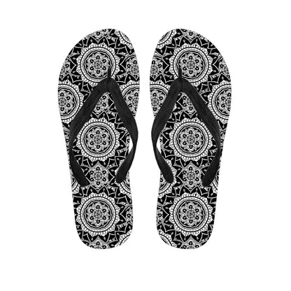 Black And White Boho Mandala Print Flip Flops