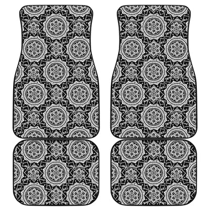 Black And White Boho Mandala Print Front and Back Car Floor Mats