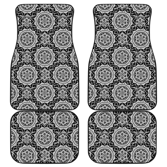 Black And White Boho Mandala Print Front and Back Car Floor Mats