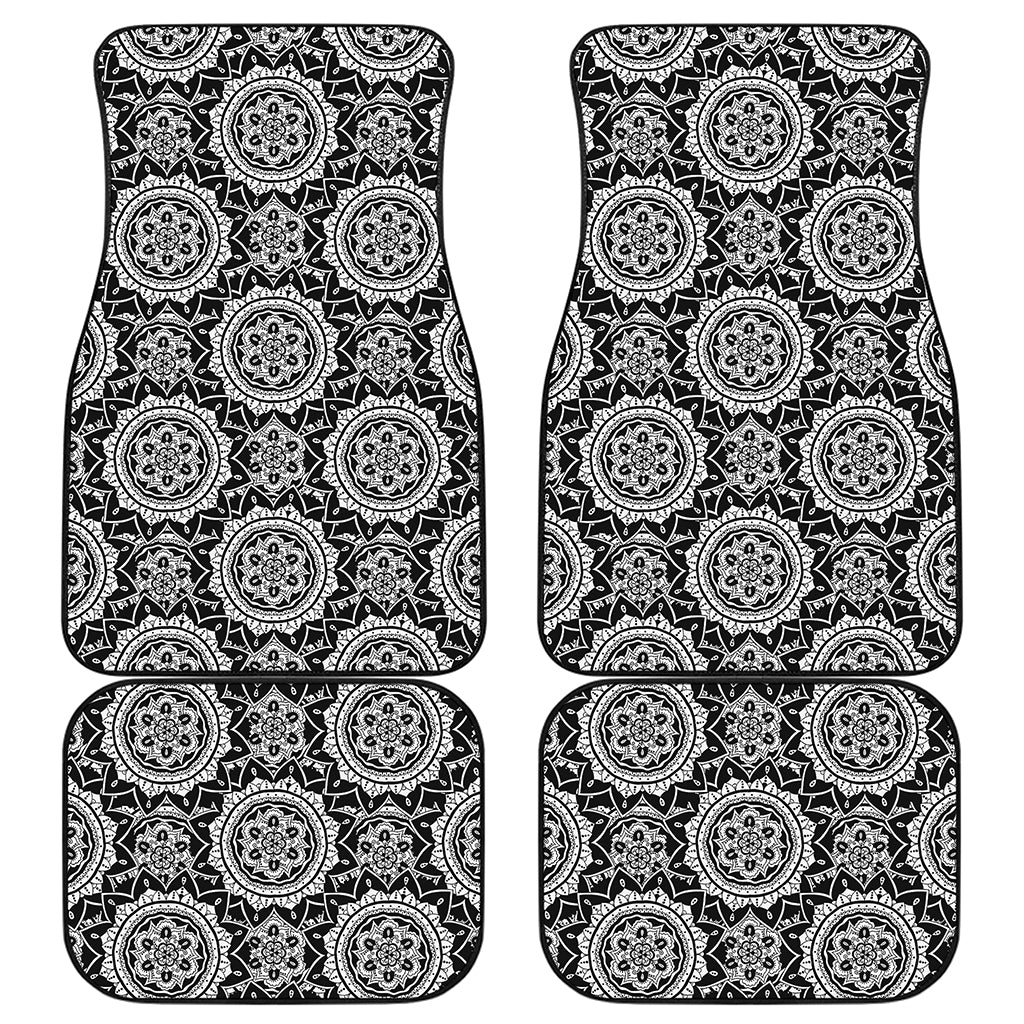 Black And White Boho Mandala Print Front and Back Car Floor Mats