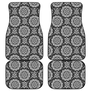 Black And White Boho Mandala Print Front and Back Car Floor Mats