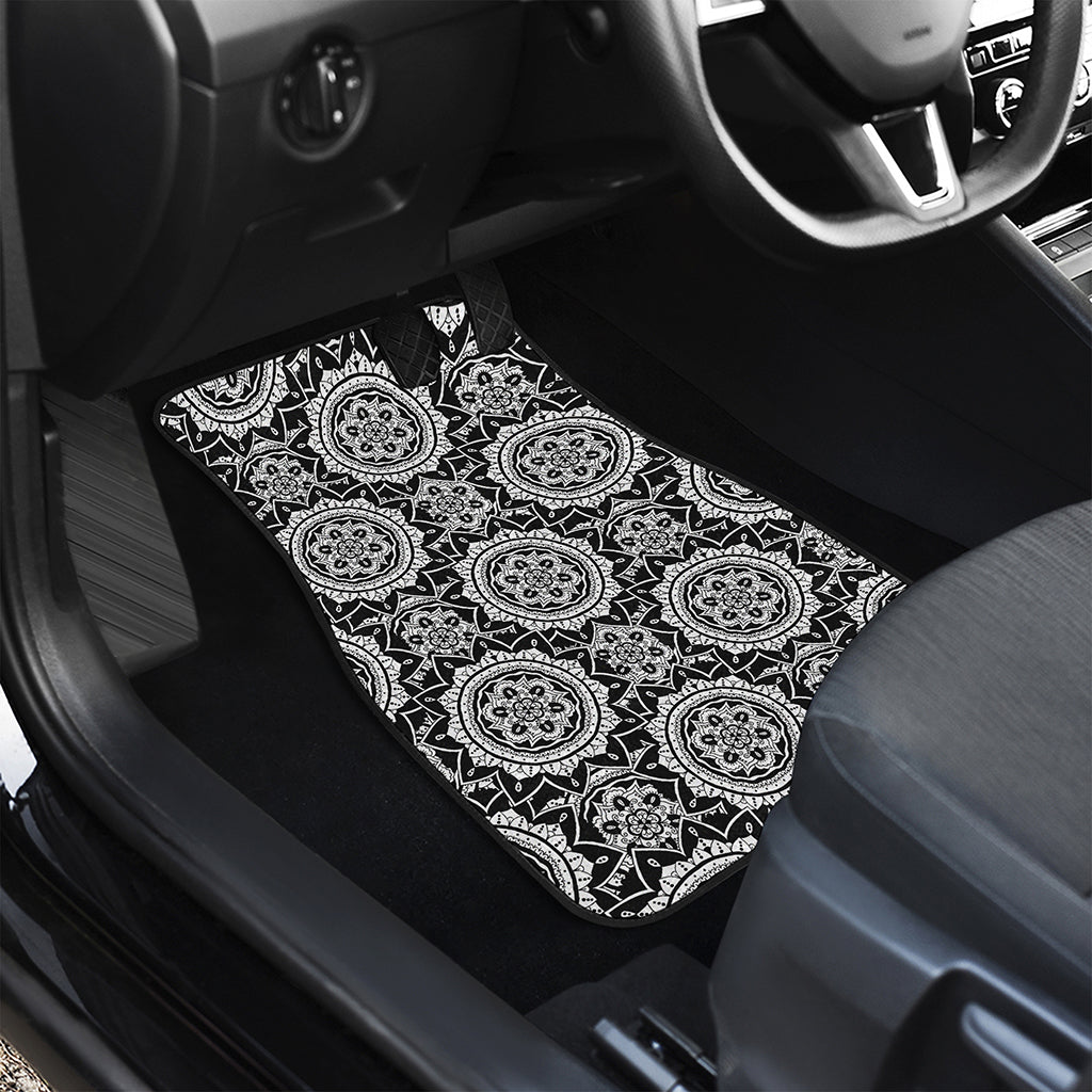 Black And White Boho Mandala Print Front and Back Car Floor Mats