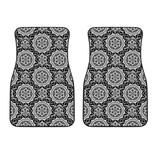 Black And White Boho Mandala Print Front Car Floor Mats