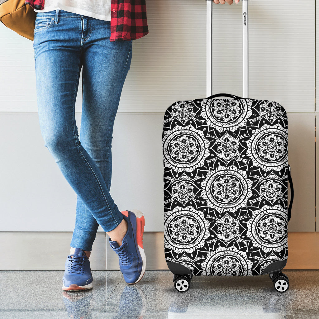 Black And White Boho Mandala Print Luggage Cover