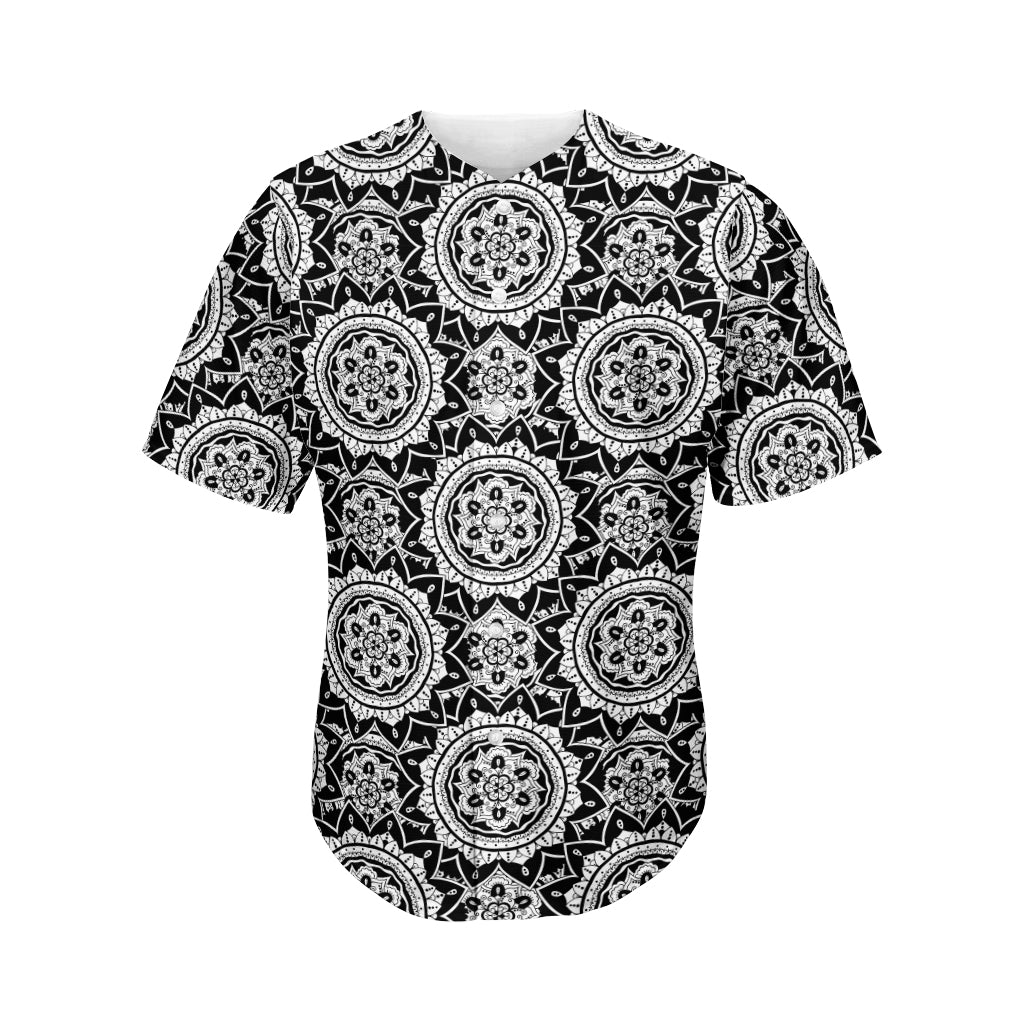 Black And White Boho Mandala Print Men's Baseball Jersey