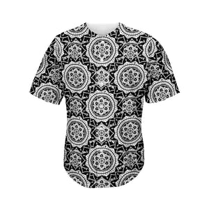 Black And White Boho Mandala Print Men's Baseball Jersey