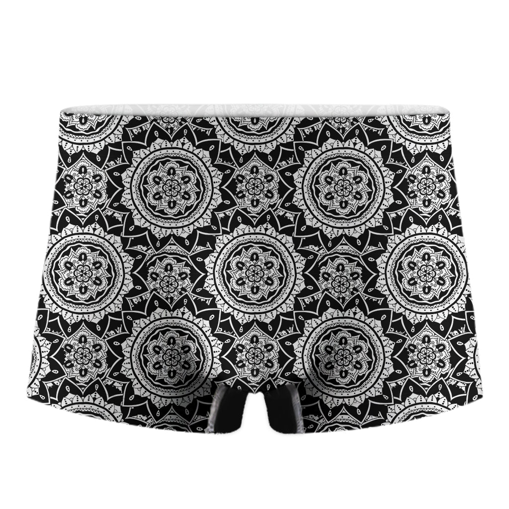 Black And White Boho Mandala Print Men's Boxer Briefs