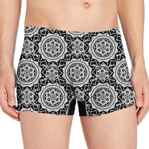 Black And White Boho Mandala Print Men's Boxer Briefs