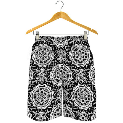 Black And White Boho Mandala Print Men's Shorts