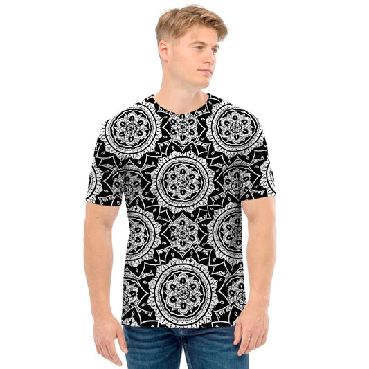 Black And White Boho Mandala Print Men's T-Shirt