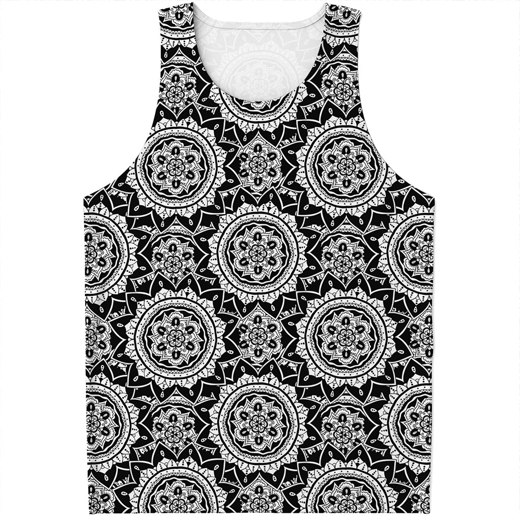 Black And White Boho Mandala Print Men's Tank Top