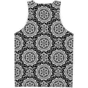 Black And White Boho Mandala Print Men's Tank Top