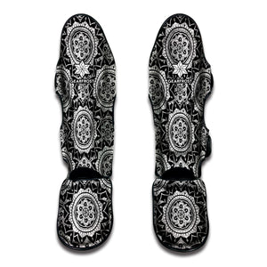 Black And White Boho Mandala Print Muay Thai Shin Guard