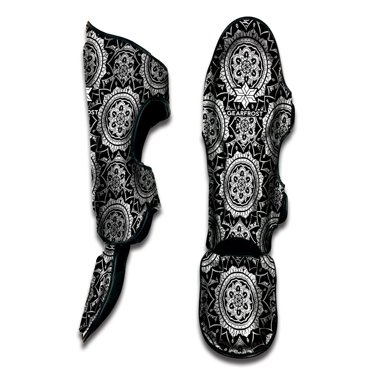 Black And White Boho Mandala Print Muay Thai Shin Guard