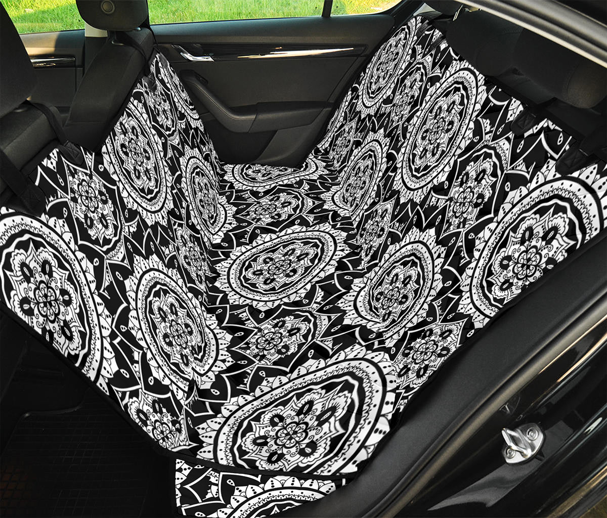 Black And White Boho Mandala Print Pet Car Back Seat Cover