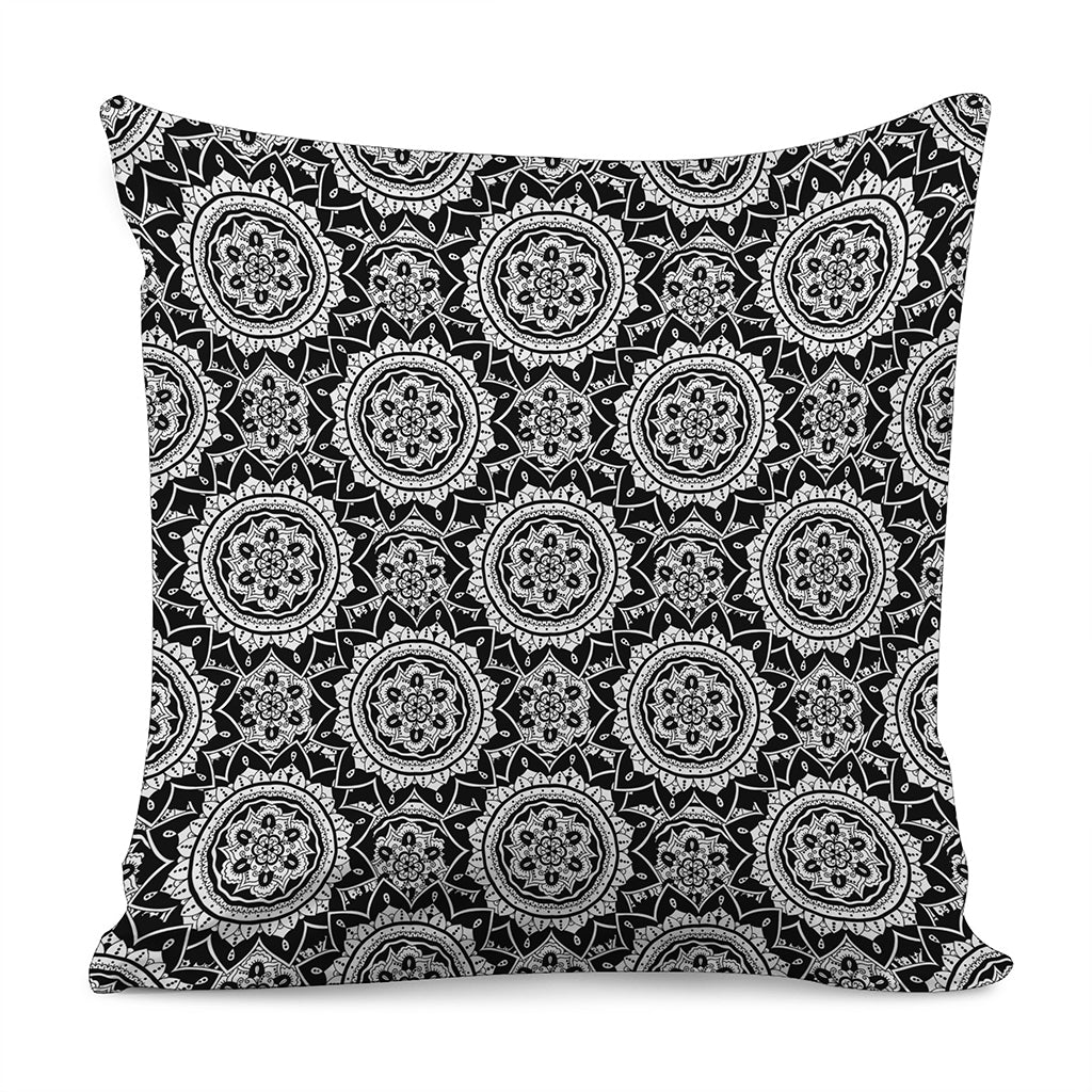Black And White Boho Mandala Print Pillow Cover
