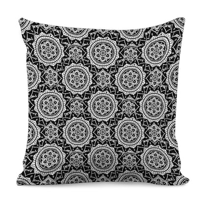 Black And White Boho Mandala Print Pillow Cover