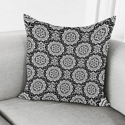 Black And White Boho Mandala Print Pillow Cover