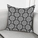 Black And White Boho Mandala Print Pillow Cover