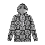 Black And White Boho Mandala Print Pullover Hoodie