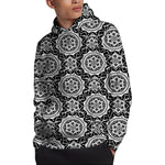 Black And White Boho Mandala Print Pullover Hoodie