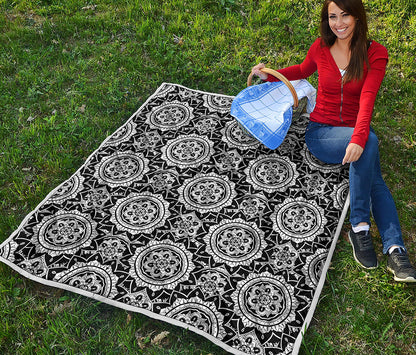 Black And White Boho Mandala Print Quilt