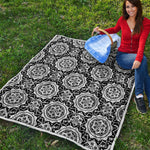 Black And White Boho Mandala Print Quilt