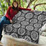 Black And White Boho Mandala Print Quilt