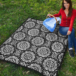 Black And White Boho Mandala Print Quilt