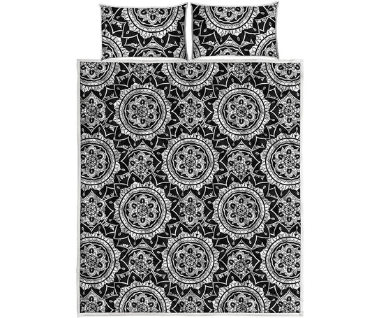 Black And White Boho Mandala Print Quilt Bed Set