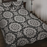 Black And White Boho Mandala Print Quilt Bed Set