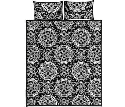 Black And White Boho Mandala Print Quilt Bed Set