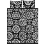 Black And White Boho Mandala Print Quilt Bed Set