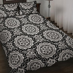 Black And White Boho Mandala Print Quilt Bed Set